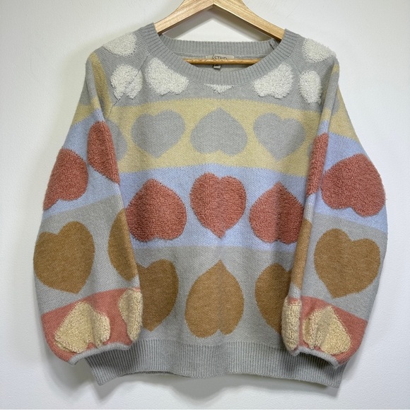 Astrid Sweaters - Astrid | Pastel Heart Pattern Crew Neck Sweater Soft Knit Cozy Pullover Size XL